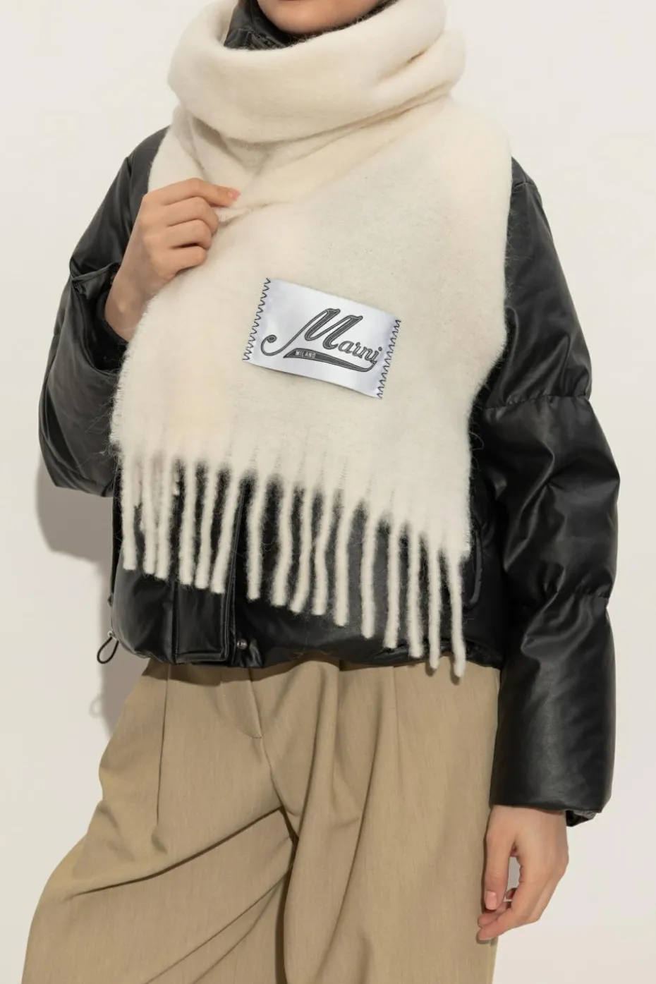 Marni kremowy Szalik z logo