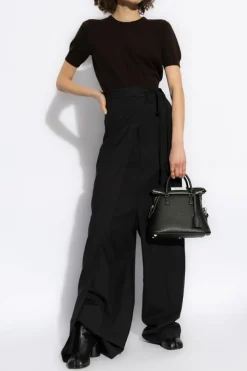 MM6 Maison Margiela CZARNY Wełniane spodnie z szerokimi nogawkami
