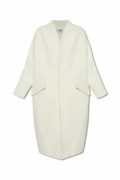 MM6 Maison Margiela kremowy Wełniany płaszcz