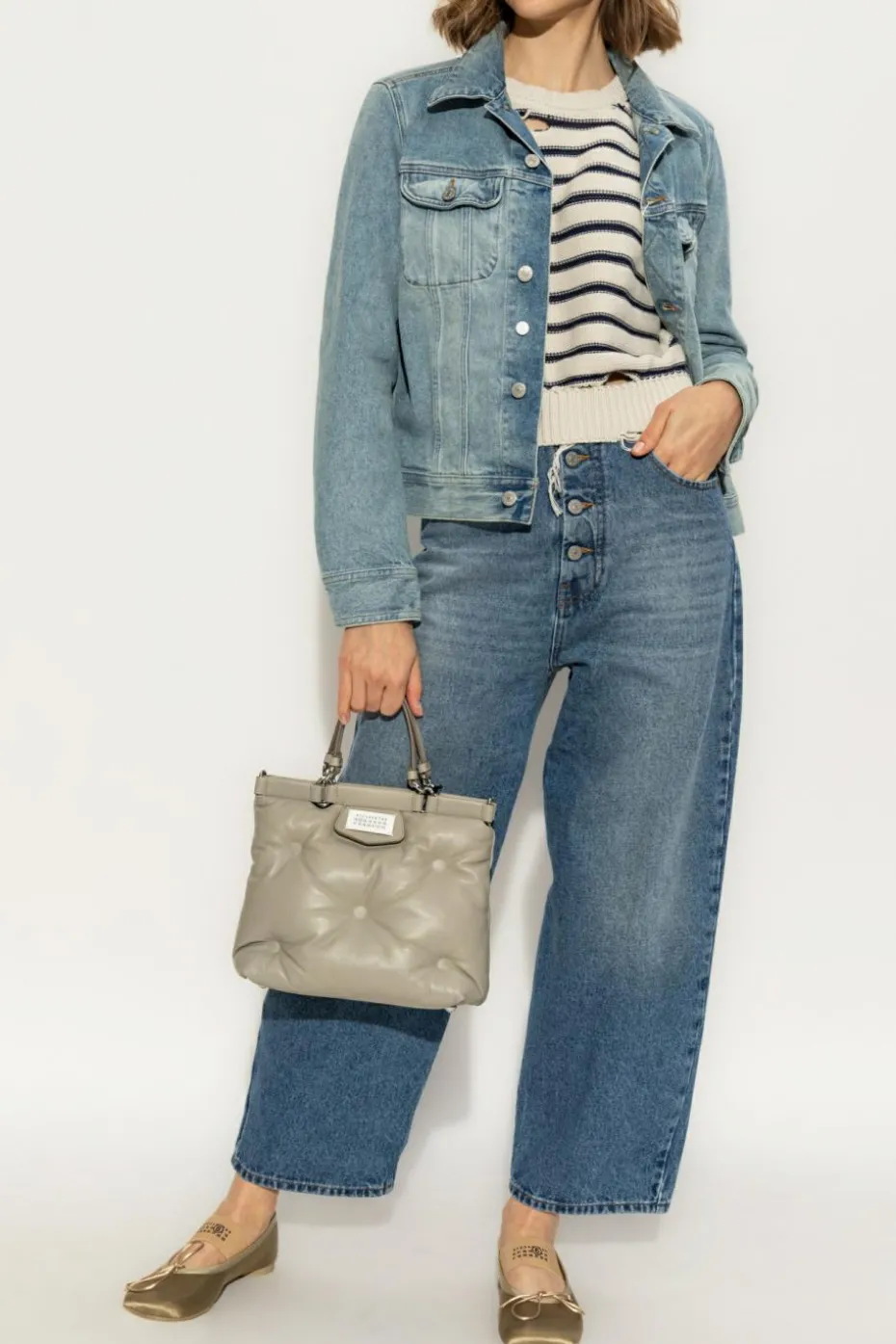 MM6 Maison Margiela NIEBIESKI Kurtka jeansowa z rozcięciem