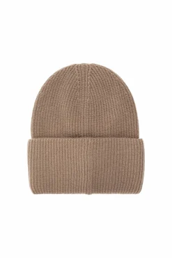 Moncler beżowy Wełniana czapka z naszywką z logo