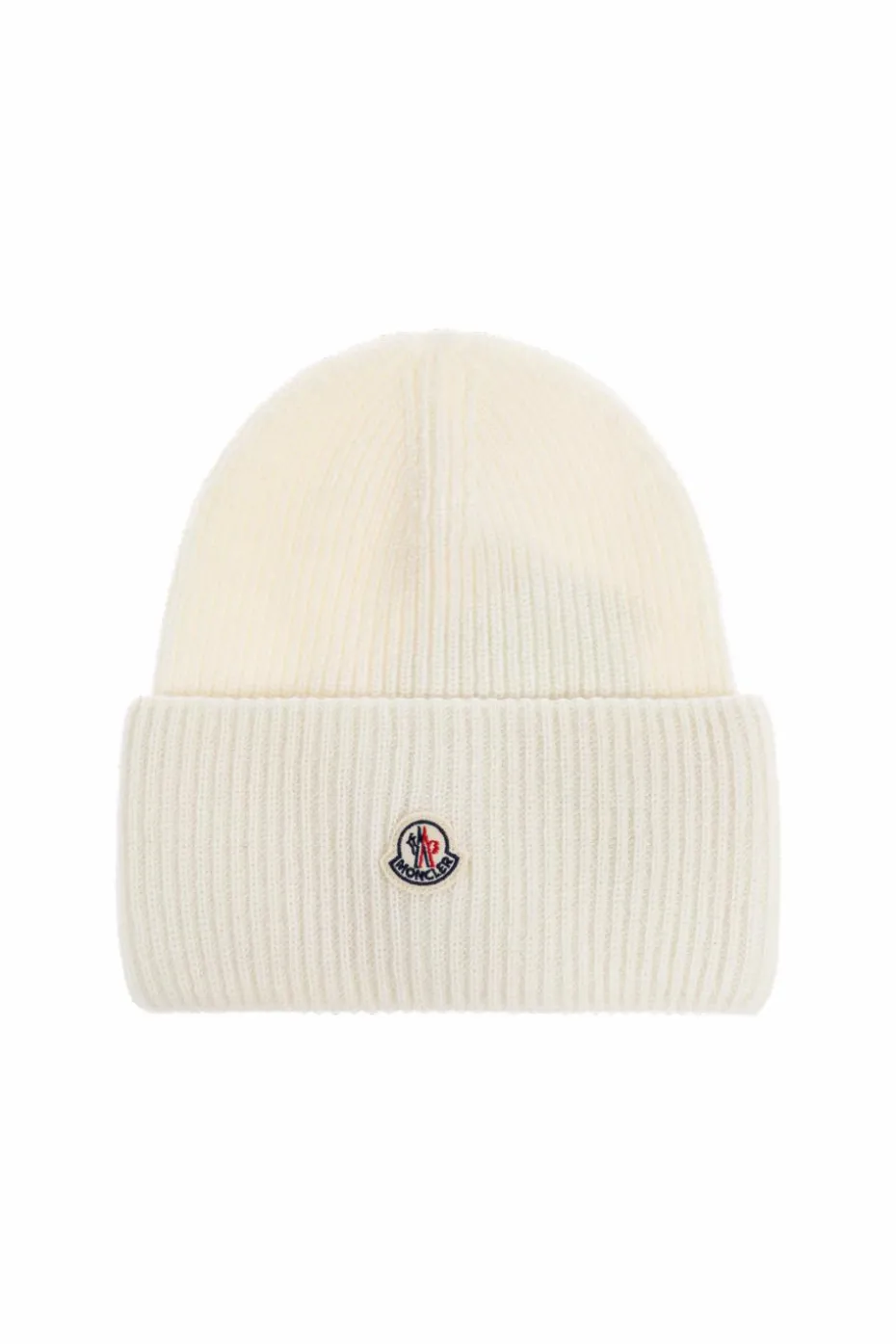 Moncler BIAŁY Wełniana czapka z naszywką z logo
