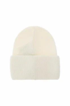 Moncler BIAŁY Wełniana czapka z naszywką z logo