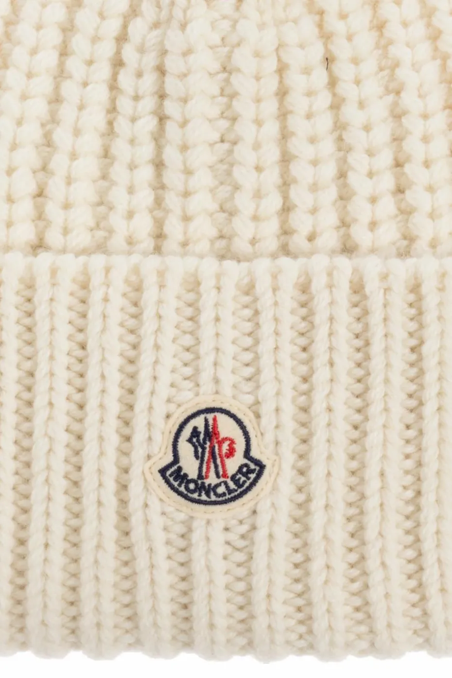 Moncler kremowy Wełniana czapka z naszywką z logo