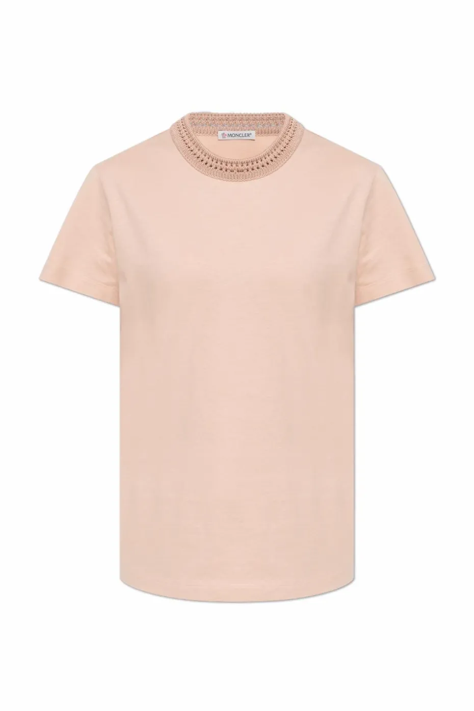 Moncler RÓŻOWY T-shirt z dekoracyjnym dekoltem