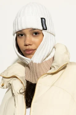 Moschino BIAŁY Kominiarka z naszywką z logo