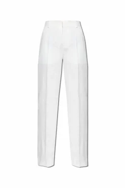Moschino BIAŁY Lniane spodnie w kant