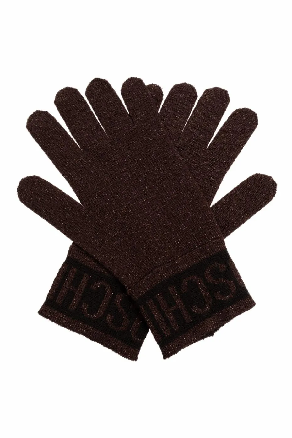 Moschino BRĄZOWY Rękawice z lureksową nicią