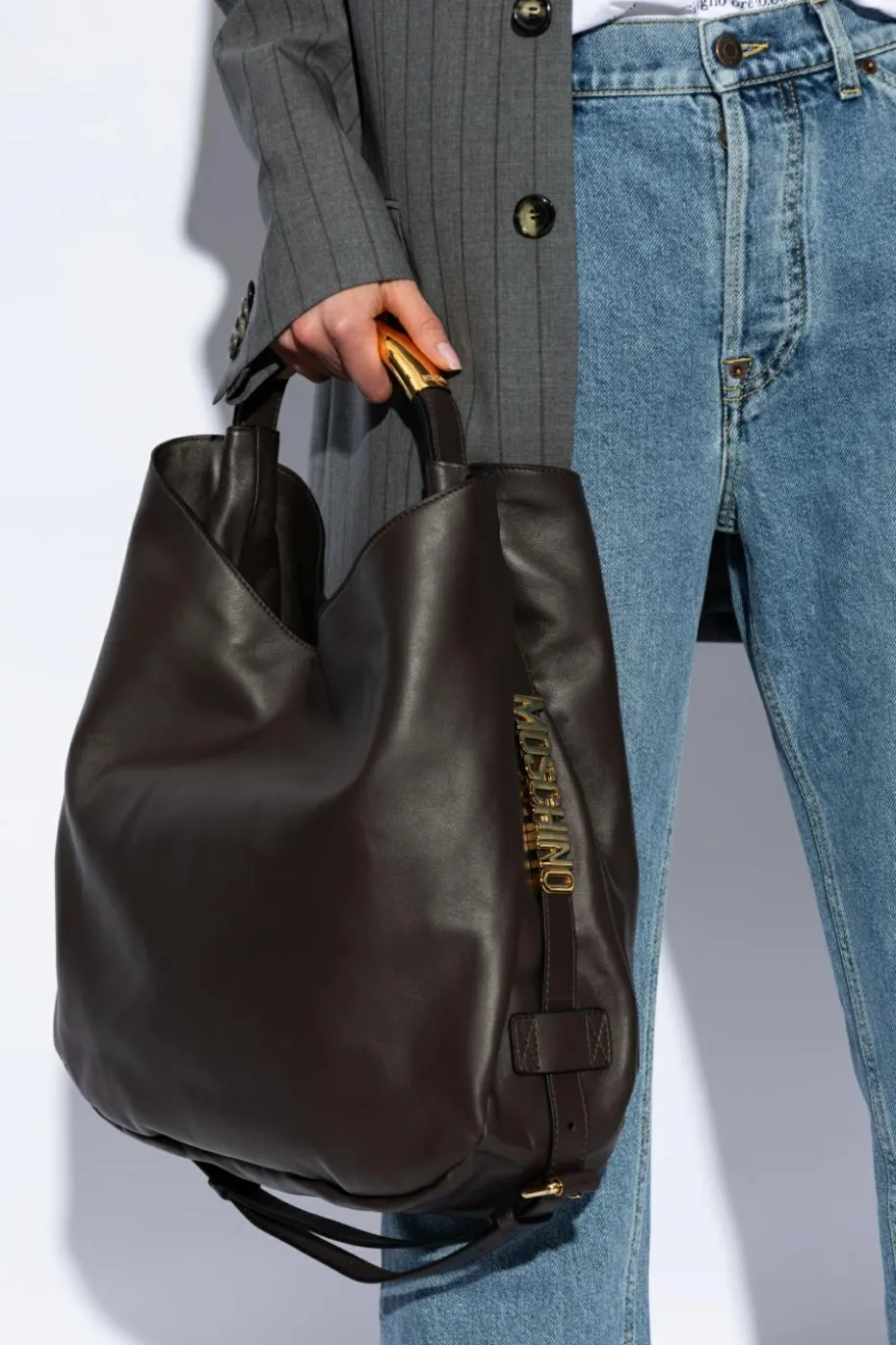 Moschino BRĄZOWY Skórzana torba typu `shopper`