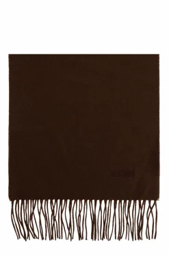 Moschino BRĄZOWY Wełniany szal z wyszytym logo