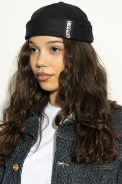 Moschino CZARNY Bawełniana czapka z naszywką z logo