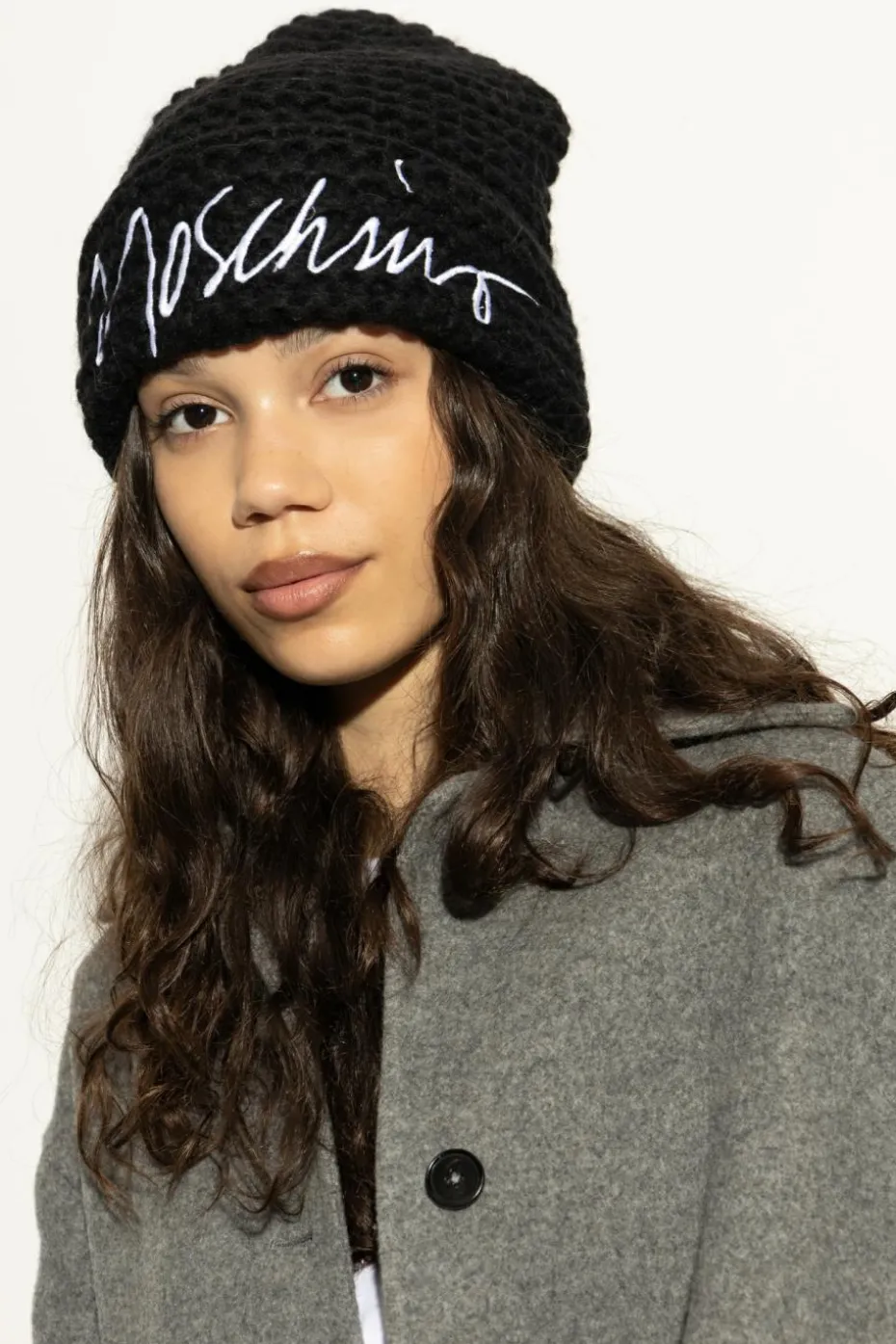 Moschino CZARNY Czapka z wyszytym logo