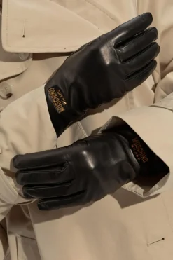 Moschino CZARNY Skórzane rękawiczki z logo