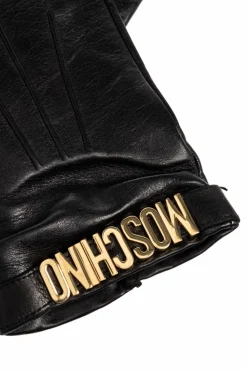 Moschino CZARNY Skórzane rękawiczki