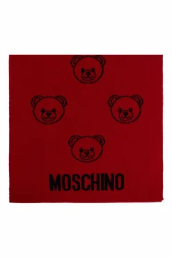Moschino CZERWONY Szal z charakterystycznym motywem misia