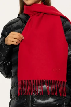 Moschino CZERWONY Wełniany szal z logo
