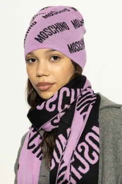 Moschino FIOLETOWY Czapka z monogramem