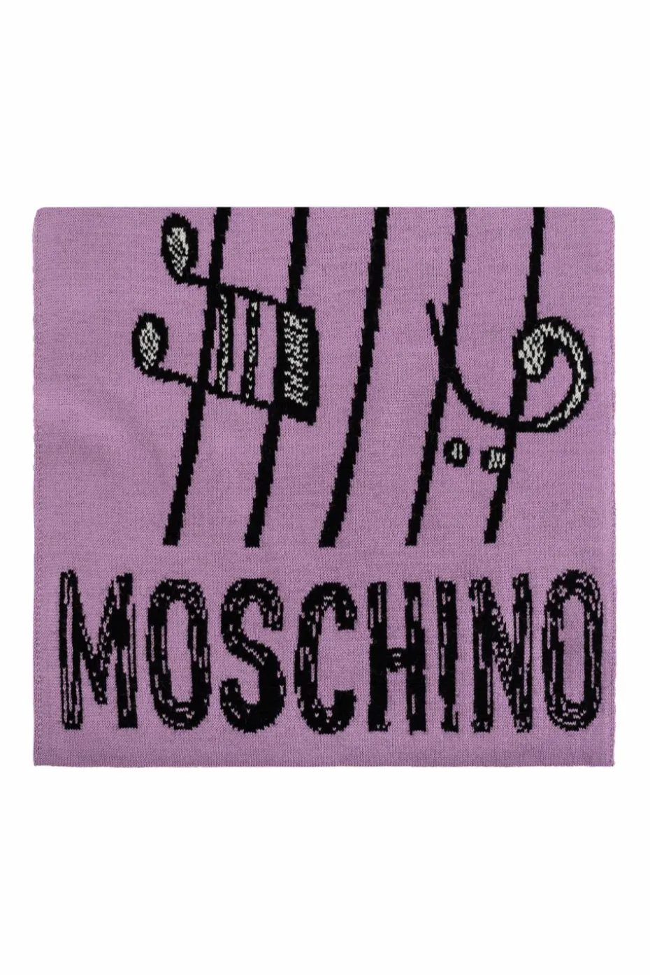 Moschino FIOLETOWY Szal z charakterystycznym motywem misia