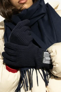 Moschino GRANATOWY Rękawice z naszywką z logo