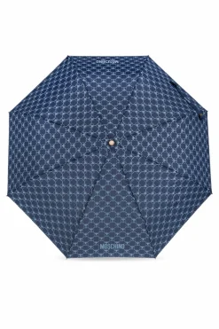 Moschino GRANATOWY Składany parasol z logo
