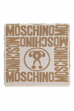 Moschino kremowy Szal z lureksową nicią