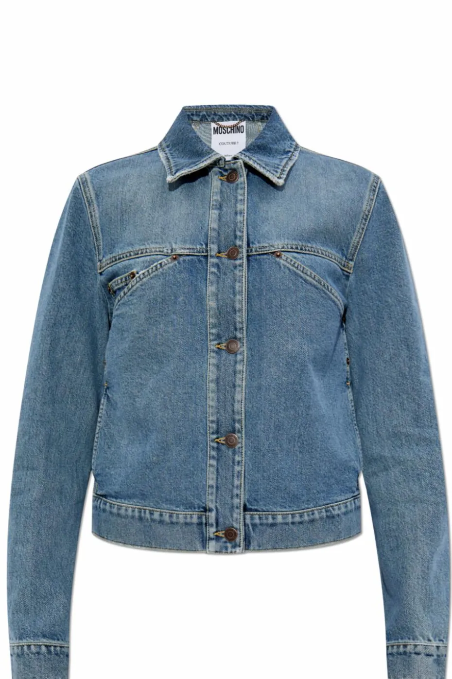 Moschino NIEBIESKI Jeansowa kurtka z efektem `vintage`
