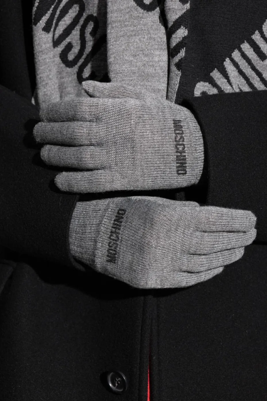 Moschino SZARY Rękawiczki z logo