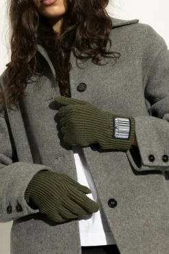 Moschino ZIELONY Rękawice z naszywką z logo