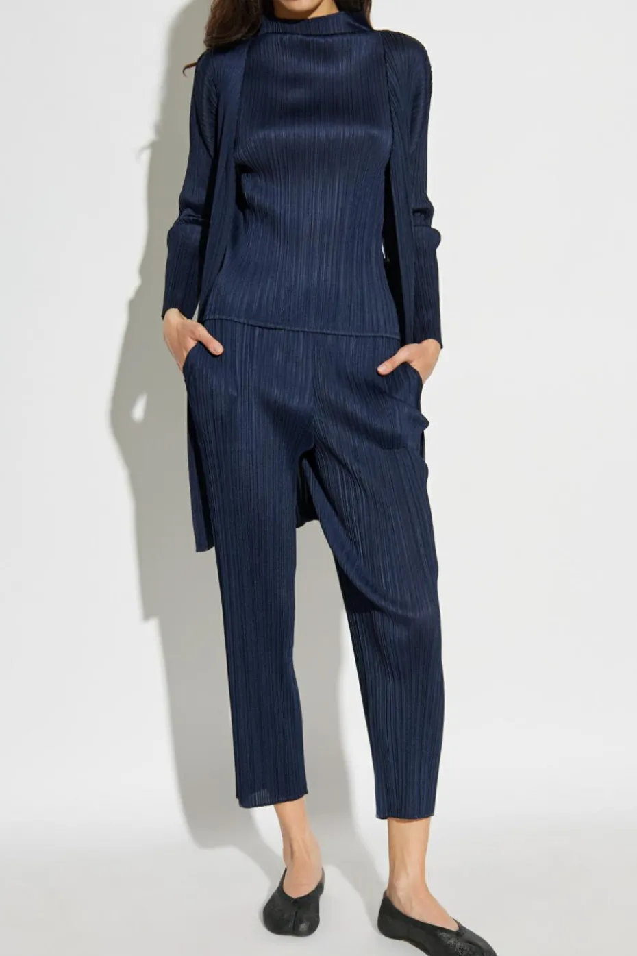 Pleats Please Issey Miyake GRANATOWY Plisowane spodnie