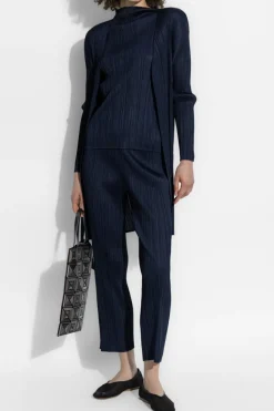 Pleats Please Issey Miyake GRANATOWY Plisowane spodnie