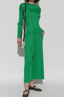 Pleats Please Issey Miyake ZIELONY Plisowane spodnie