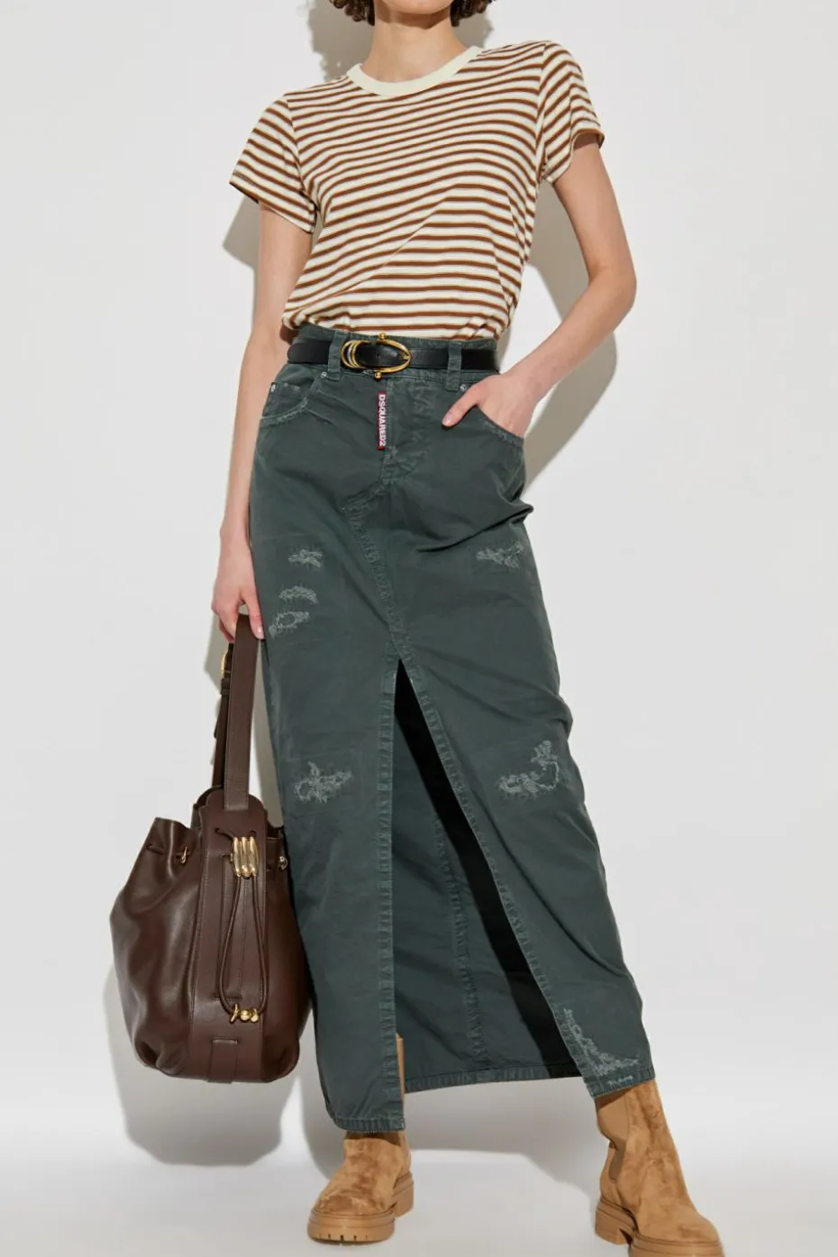 Rag & Bone kremowy T-shirt ze wzorem w pasy