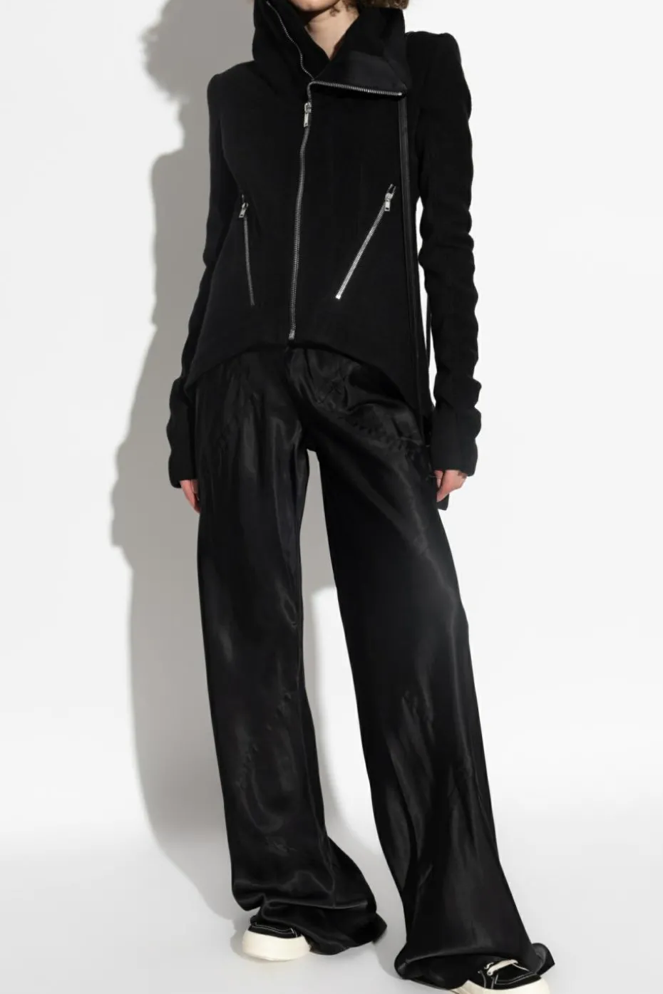 Rick Owens CZARNY Asymetryczna kurtka z szerokim kołnierzem