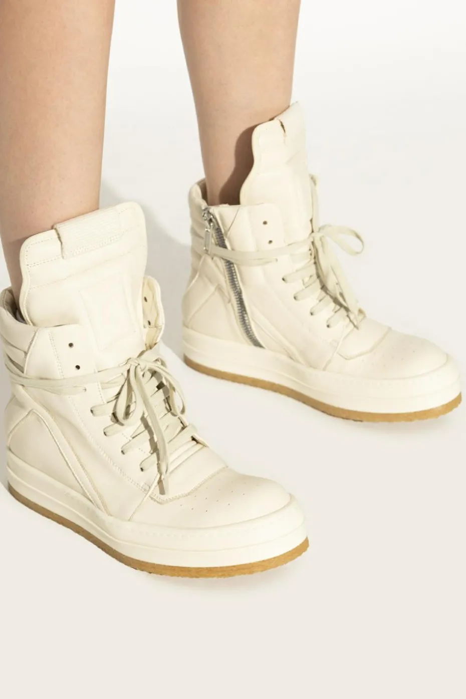 Rick Owens kremowy Skórzane buty `Creep Geobasket`