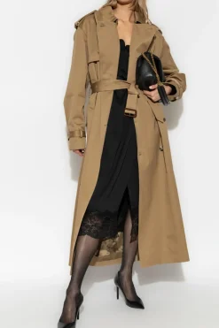 Saint Laurent beżowy Bawełniany trencz z paskiem