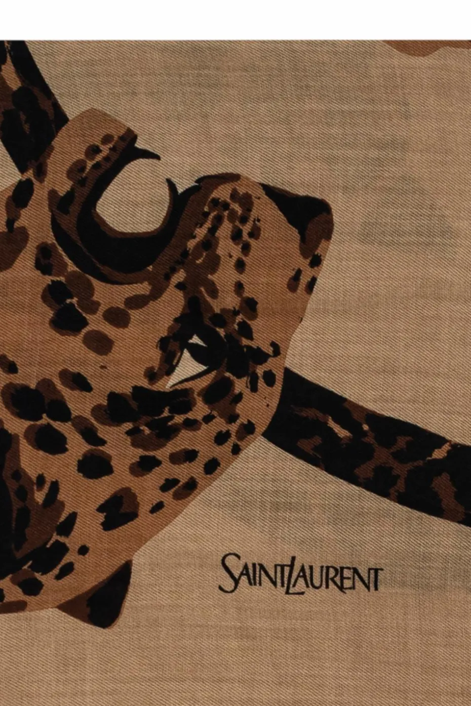 Saint Laurent beżowy Wełniany szal z motywem zwierzęcym