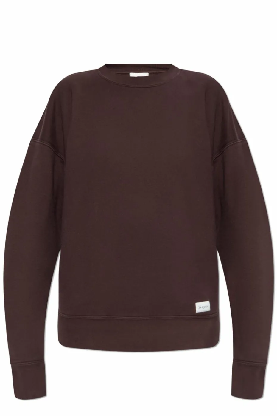 Saint Laurent BRĄZOWY Bawełniana bluza z naszywką z logo
