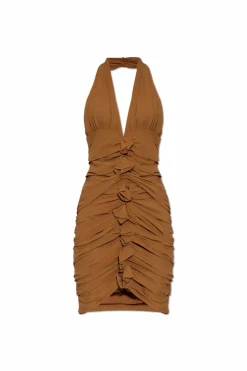Saint Laurent BRĄZOWY Jedwabna sukienka