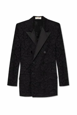 Saint Laurent CZARNY Koronkowa marynarka