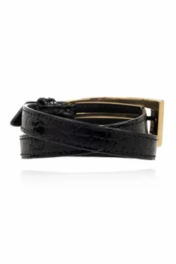 Saint Laurent CZARNY Skórzana bransoleta