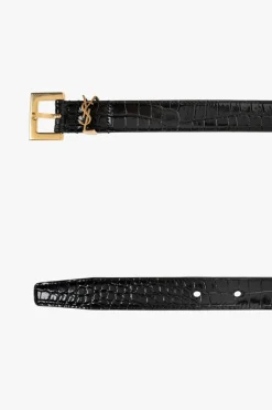Saint Laurent CZARNY Skórzany pasek z logo