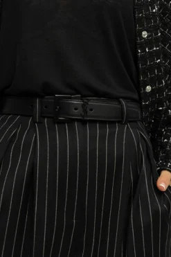 Saint Laurent CZARNY Skórzany pasek z logo