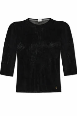 Saint Laurent CZARNY Top z aplikacją w kształcie logo