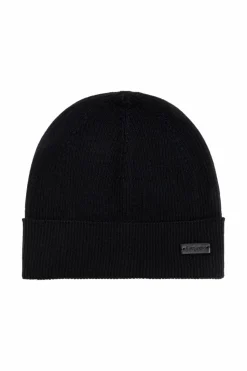 Saint Laurent CZARNY Wełniana czapka z naszywką z logo