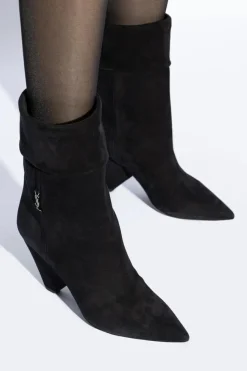 Saint Laurent CZARNY Zamszowe botki na obcasie ‘Niki’