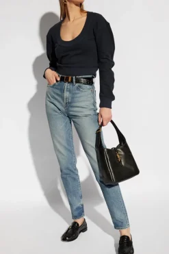 Saint Laurent GRANATOWY Sweter z okrągłym dekoltem