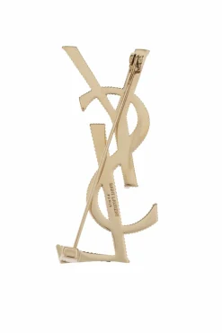 Saint Laurent ZŁOTY Broszka w kształcie logo