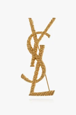 Saint Laurent ZŁOTY Broszka w kształcie logo