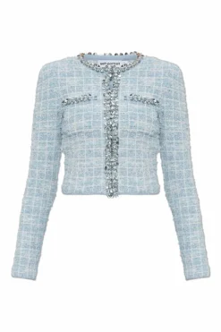 Self-Portrait jasnoniebieski Tweedowa marynarka z połyskującymi aplikacjami