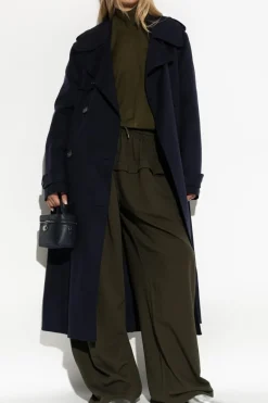 Stella McCartney GRANATOWY Płaszcz z paskiem